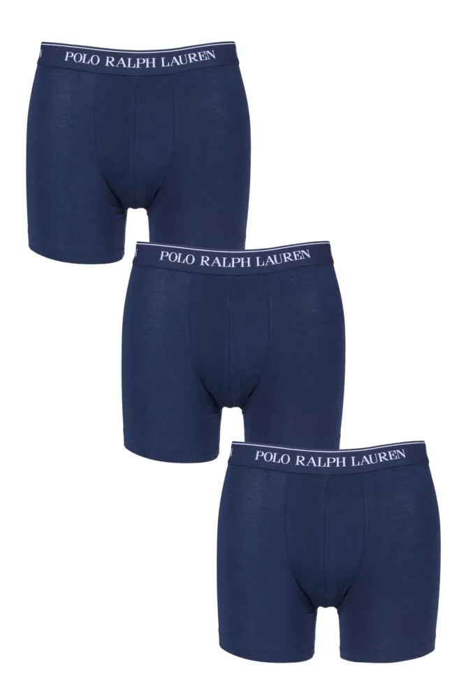 Mens 3 Pack Ralph Lauren Plain Cotton Stretch Longer Leg Boxer Briefs