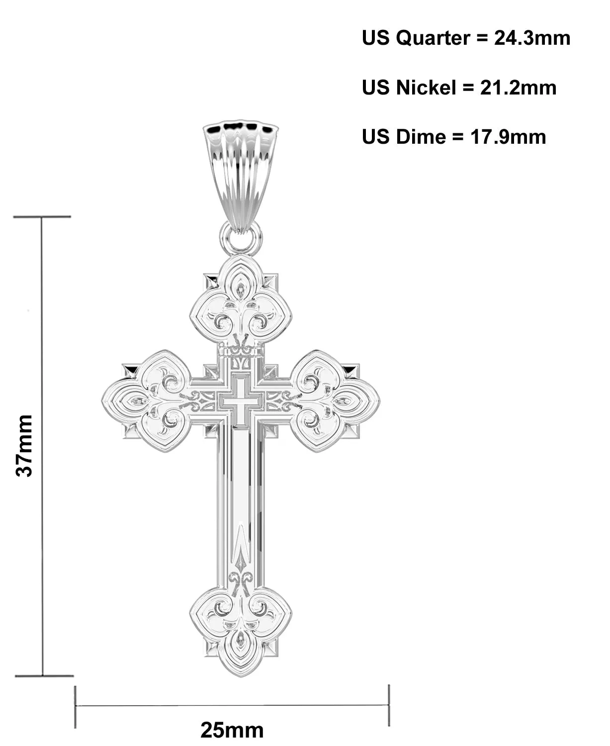 Men's 925 Sterling Silver High Polished Fleur-De-Lis Cross Pendant Necklace, 37mm