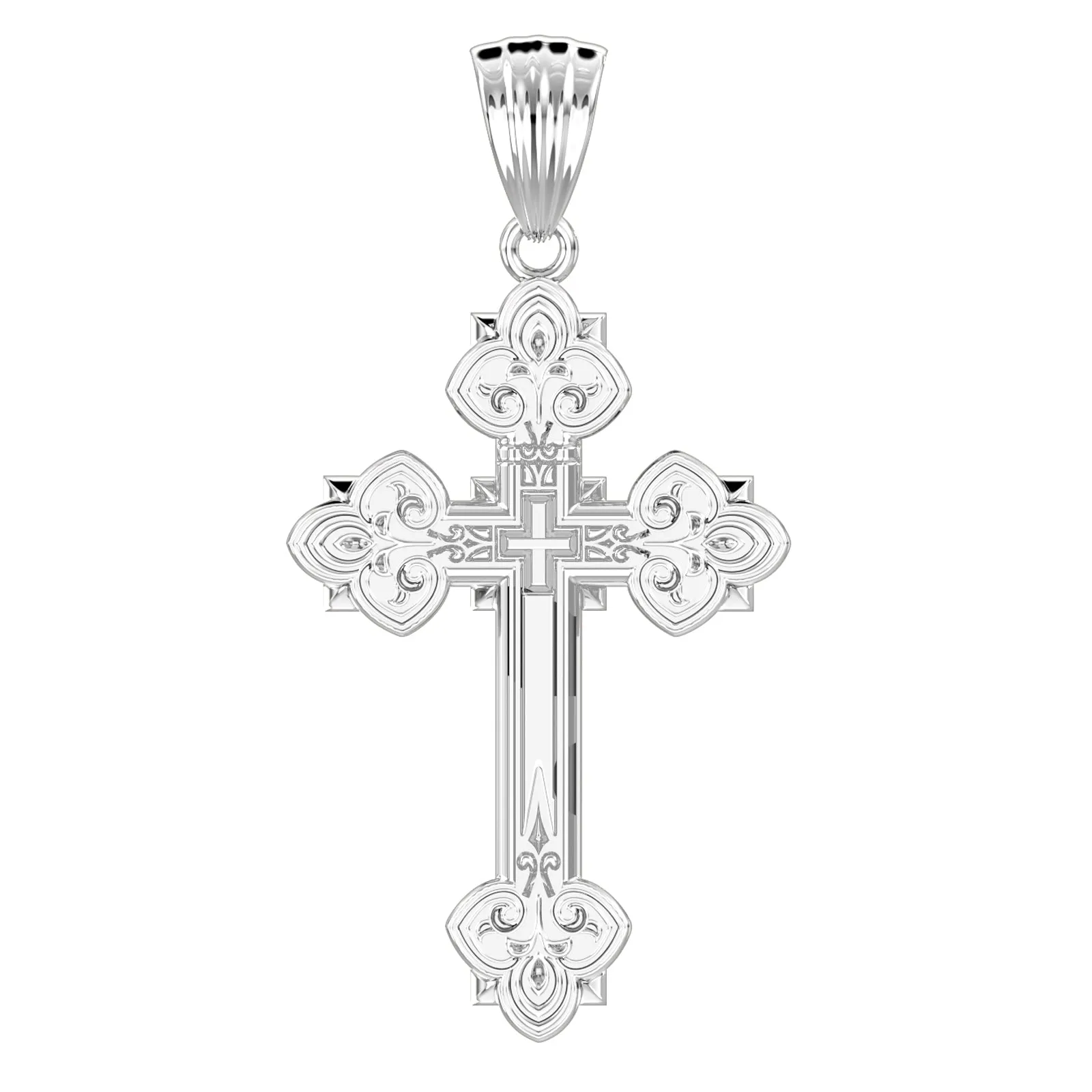 Men's 925 Sterling Silver High Polished Fleur-De-Lis Cross Pendant Necklace, 37mm