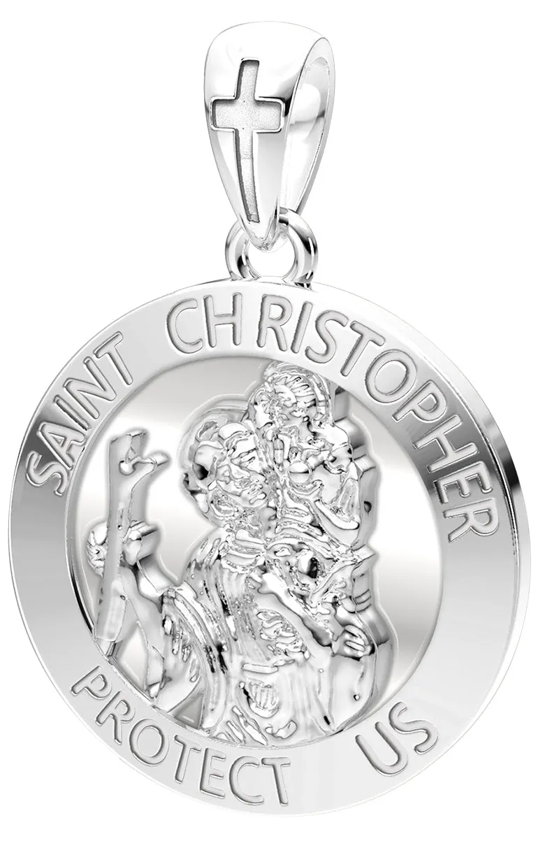 Men's XL 10K or 14K White or Yellow Gold 1.25in St Saint Christopher Medal High Polished Pendant, 32mm