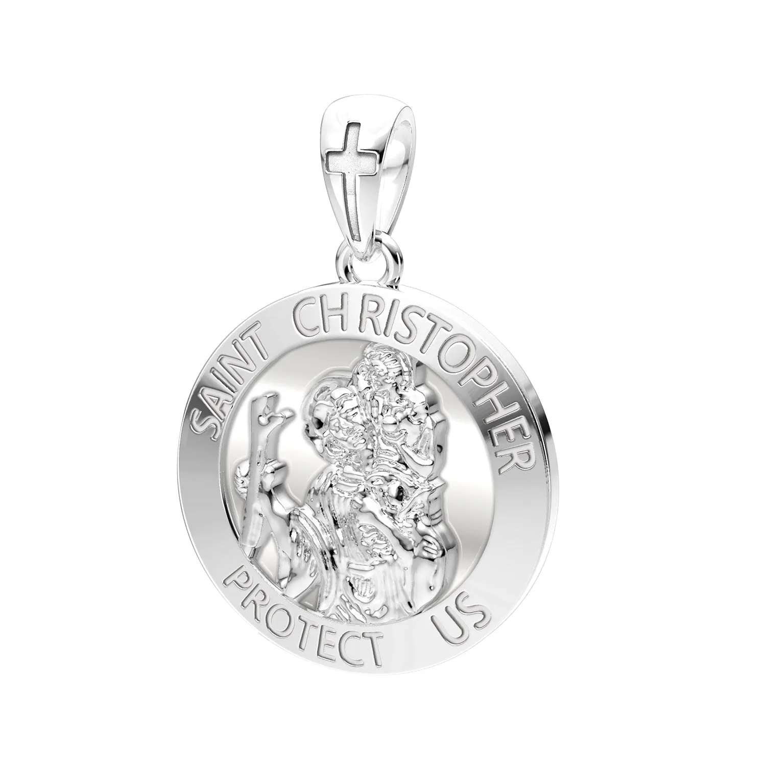 Men's XL 10K or 14K White or Yellow Gold 1.25in St Saint Christopher Medal High Polished Pendant, 32mm