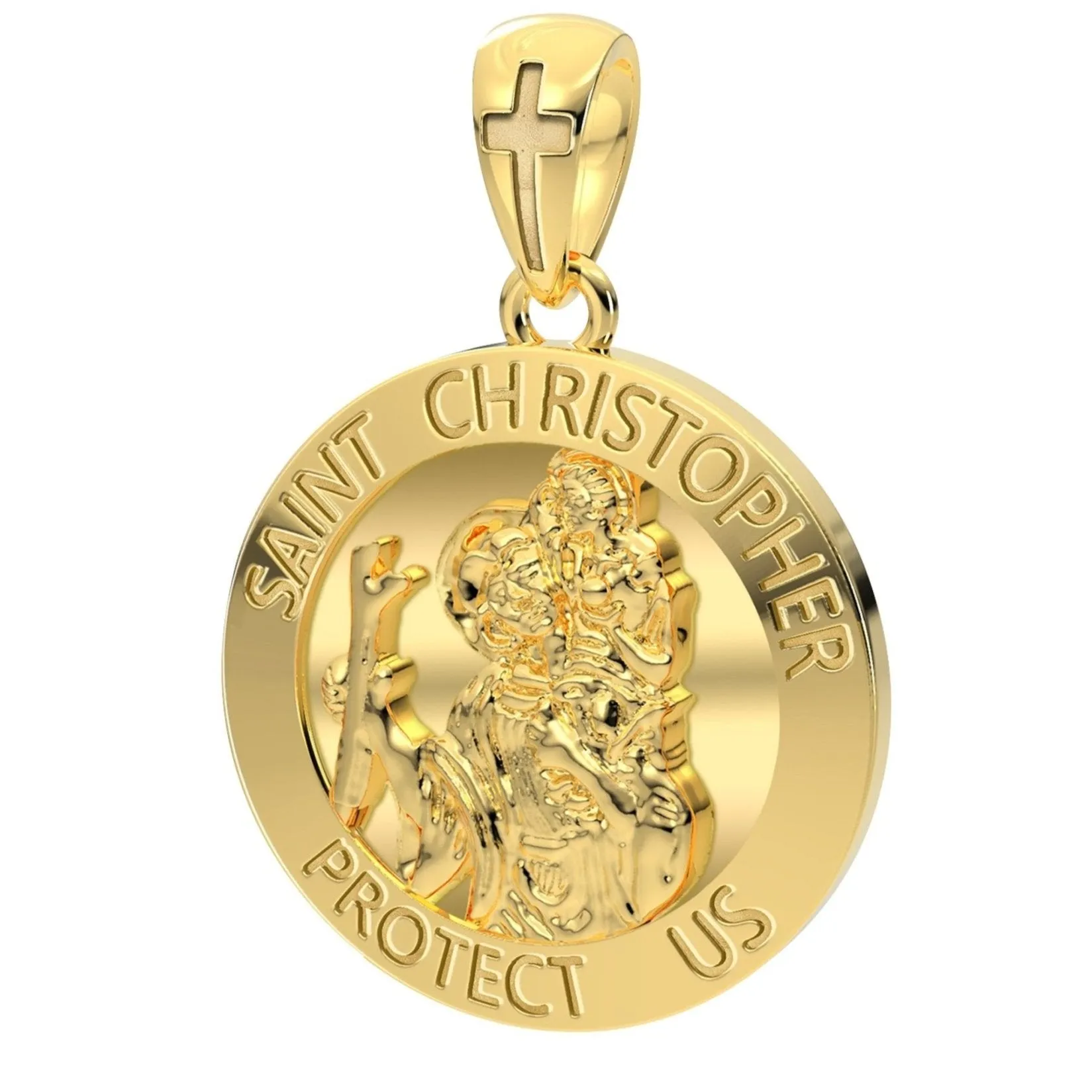 Men's XL 10K or 14K White or Yellow Gold 1.25in St Saint Christopher Medal High Polished Pendant, 32mm