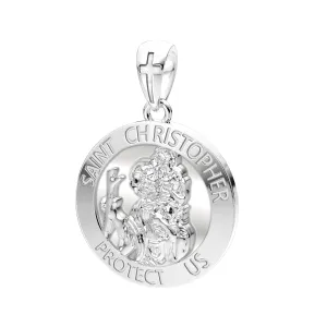 Men's XL 10K or 14K White or Yellow Gold 1.25in St Saint Christopher Medal High Polished Pendant, 32mm