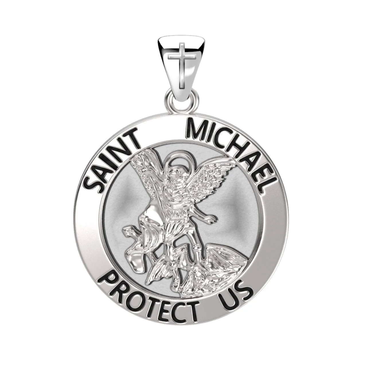 Men's XL 925 Sterling Silver 1.25in St Saint Michael Medal Antique Finish Round Pendant Necklace, 32mm