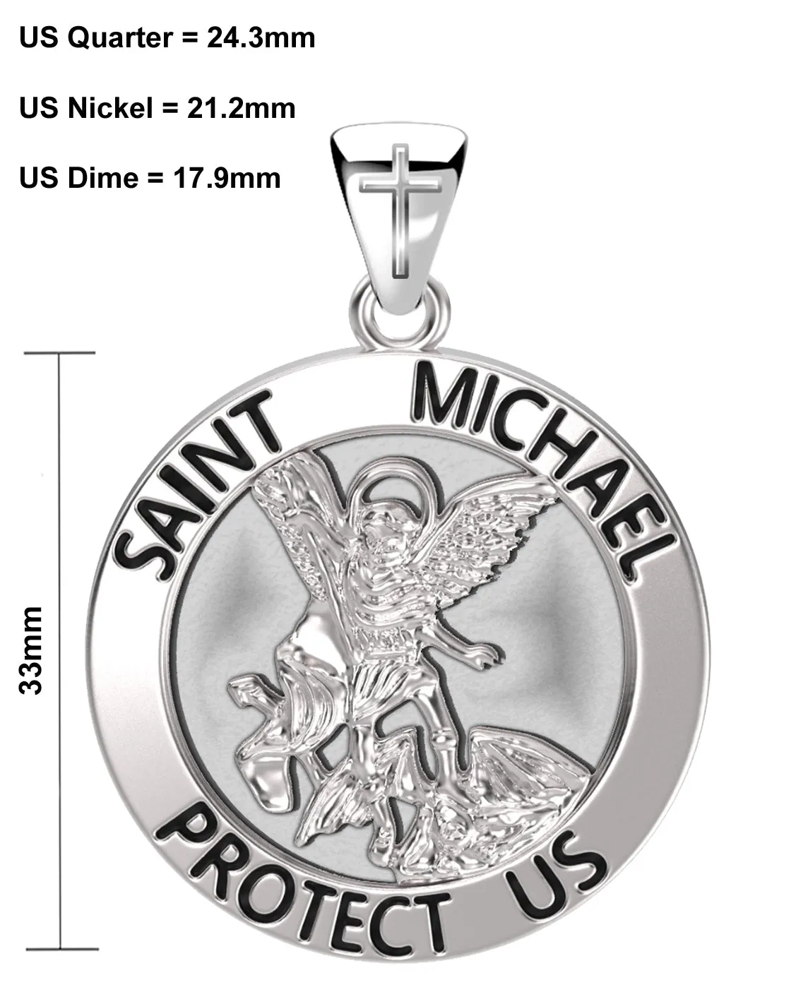 Men's XL 925 Sterling Silver 1.25in St Saint Michael Medal Antique Finish Round Pendant Necklace, 32mm
