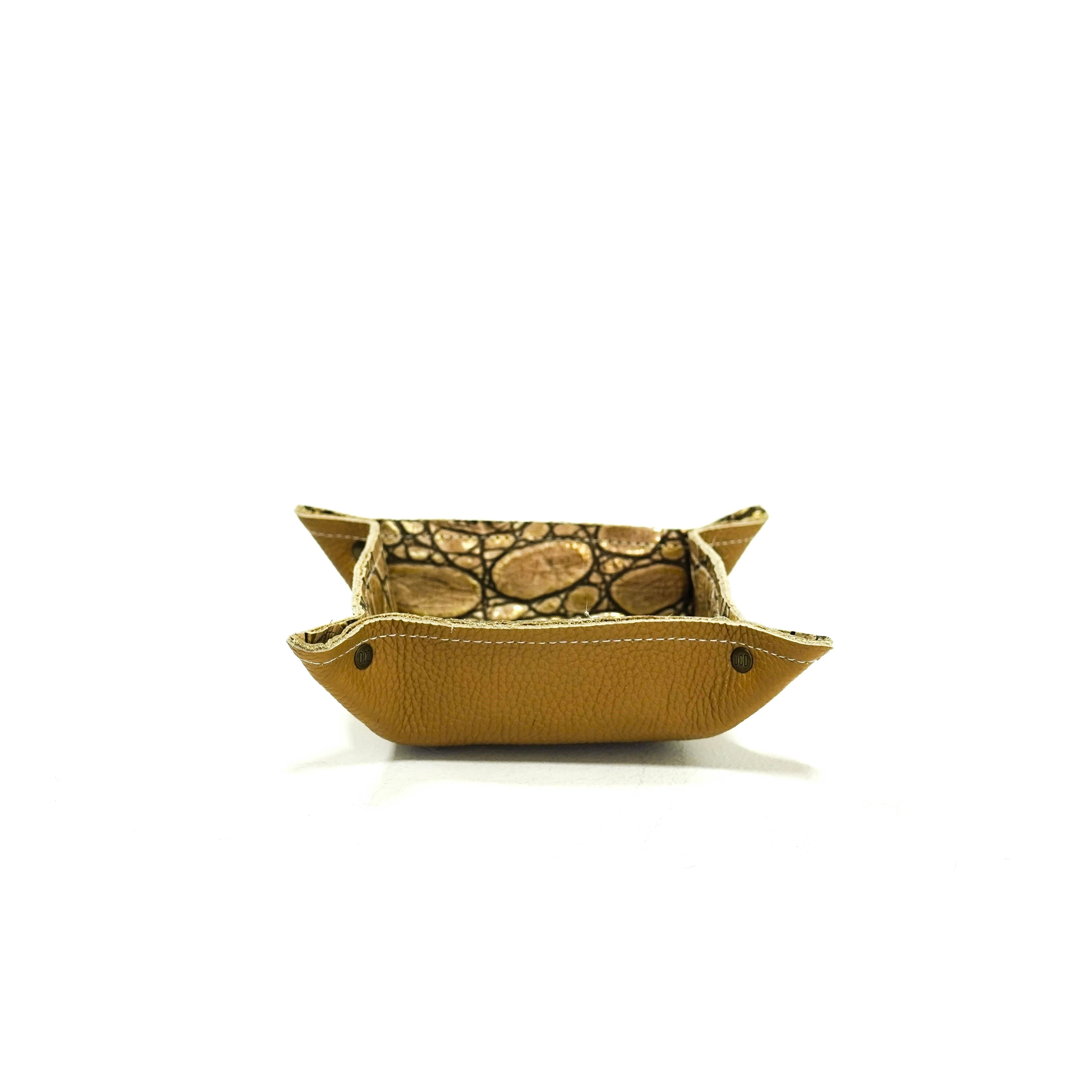Mini Tray - Pebbled Dulce de Leche Leather w/ Vanilla Jumbo Croc
