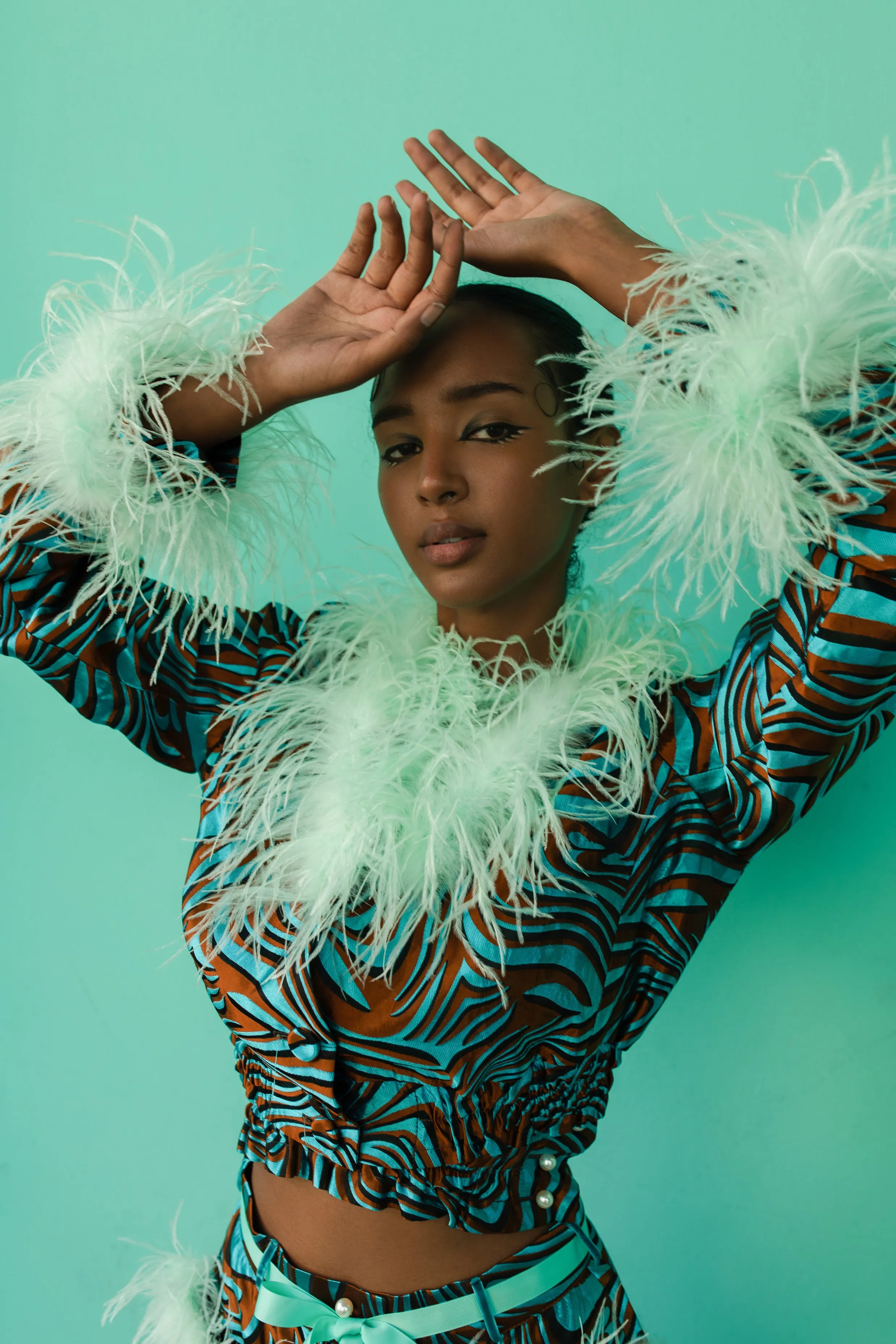 Mint Marilyn Jacket With Feathers