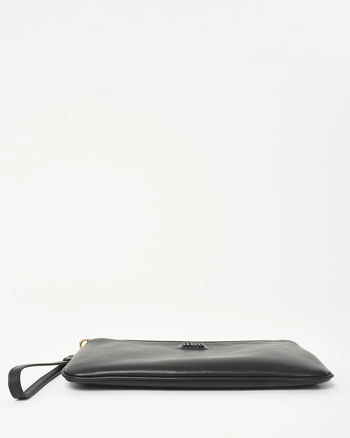 Miu Miu Black Leather Logo Wristlet Pouch