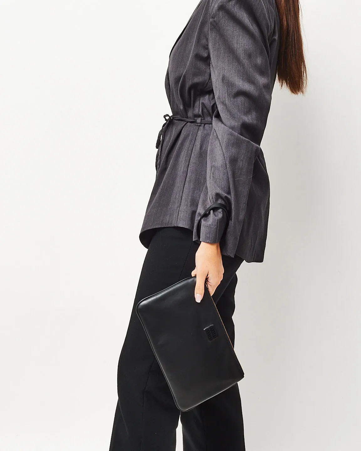 Miu Miu Black Leather Logo Wristlet Pouch