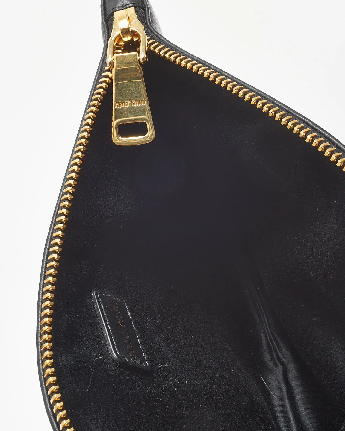 Miu Miu Black Leather Logo Wristlet Pouch
