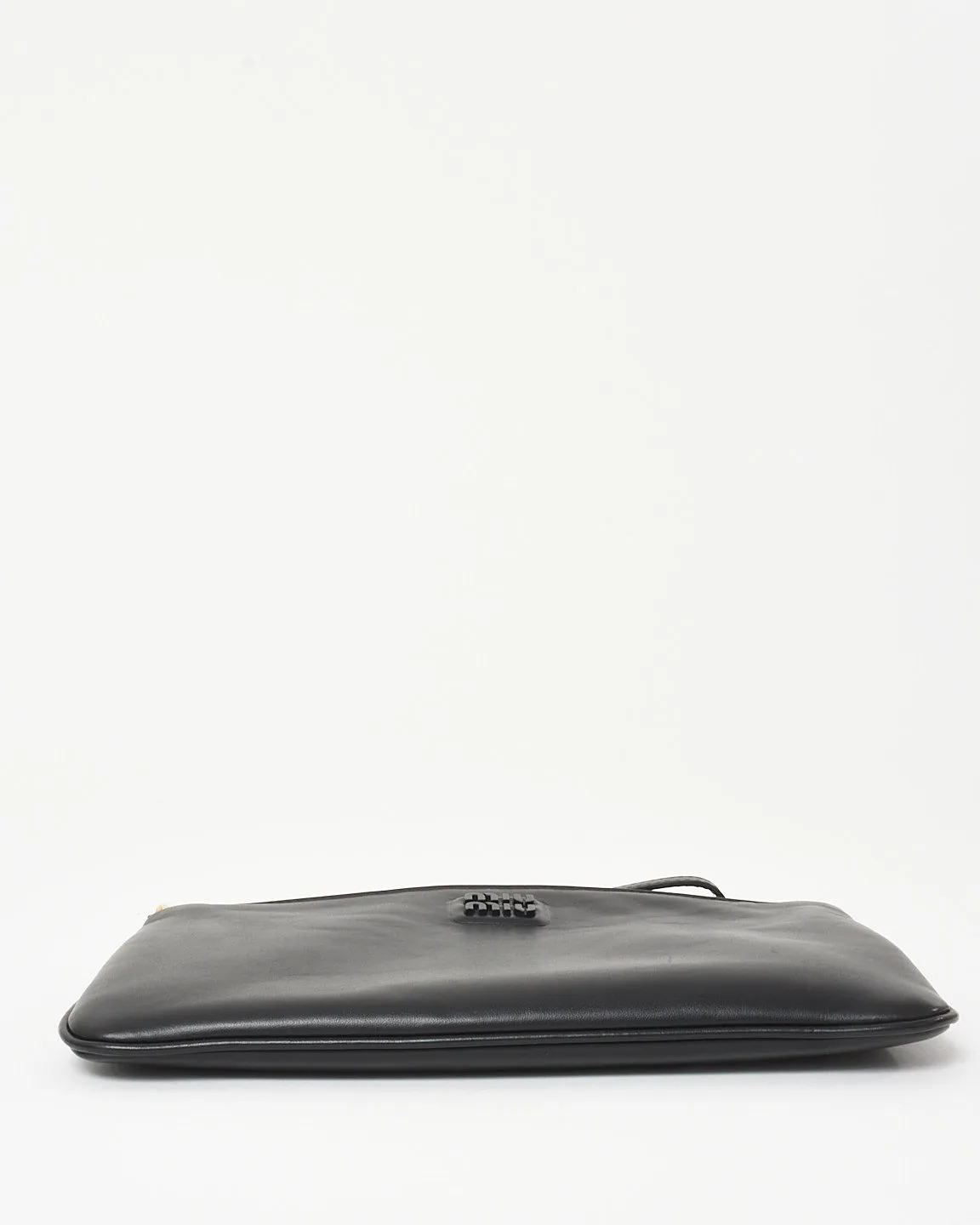 Miu Miu Black Leather Logo Wristlet Pouch