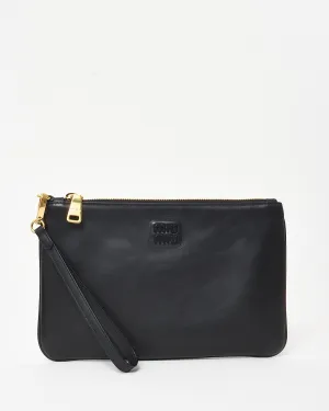 Miu Miu Black Leather Logo Wristlet Pouch