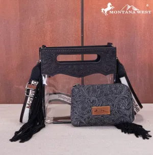 Montana West Western Fringe Stadium Clear Crossbody Bag with Detachable Pouch