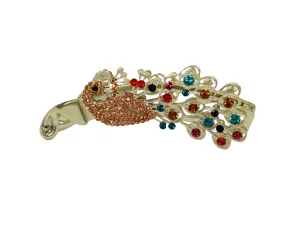 Multi color peacock on an antique silver metal color banana clip