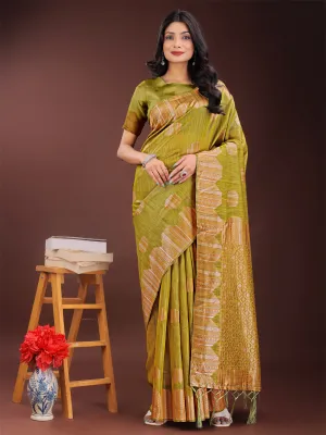 Mustard Yellow Linen Cotton Saree