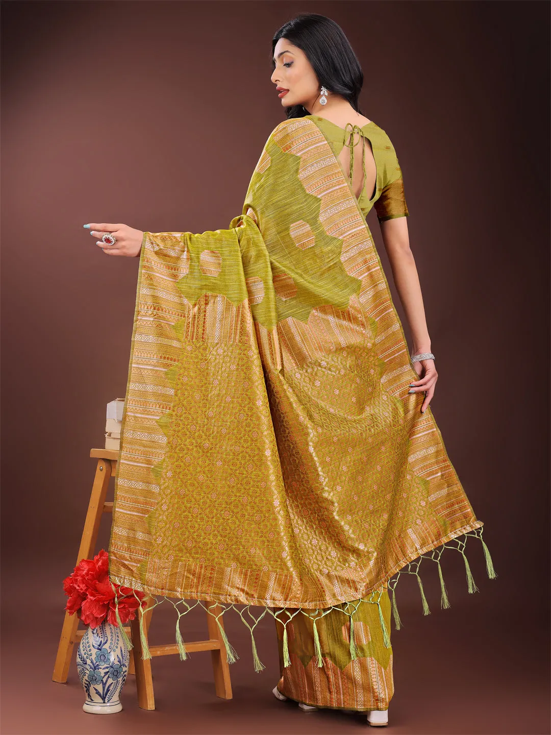 Mustard Yellow Linen Cotton Saree