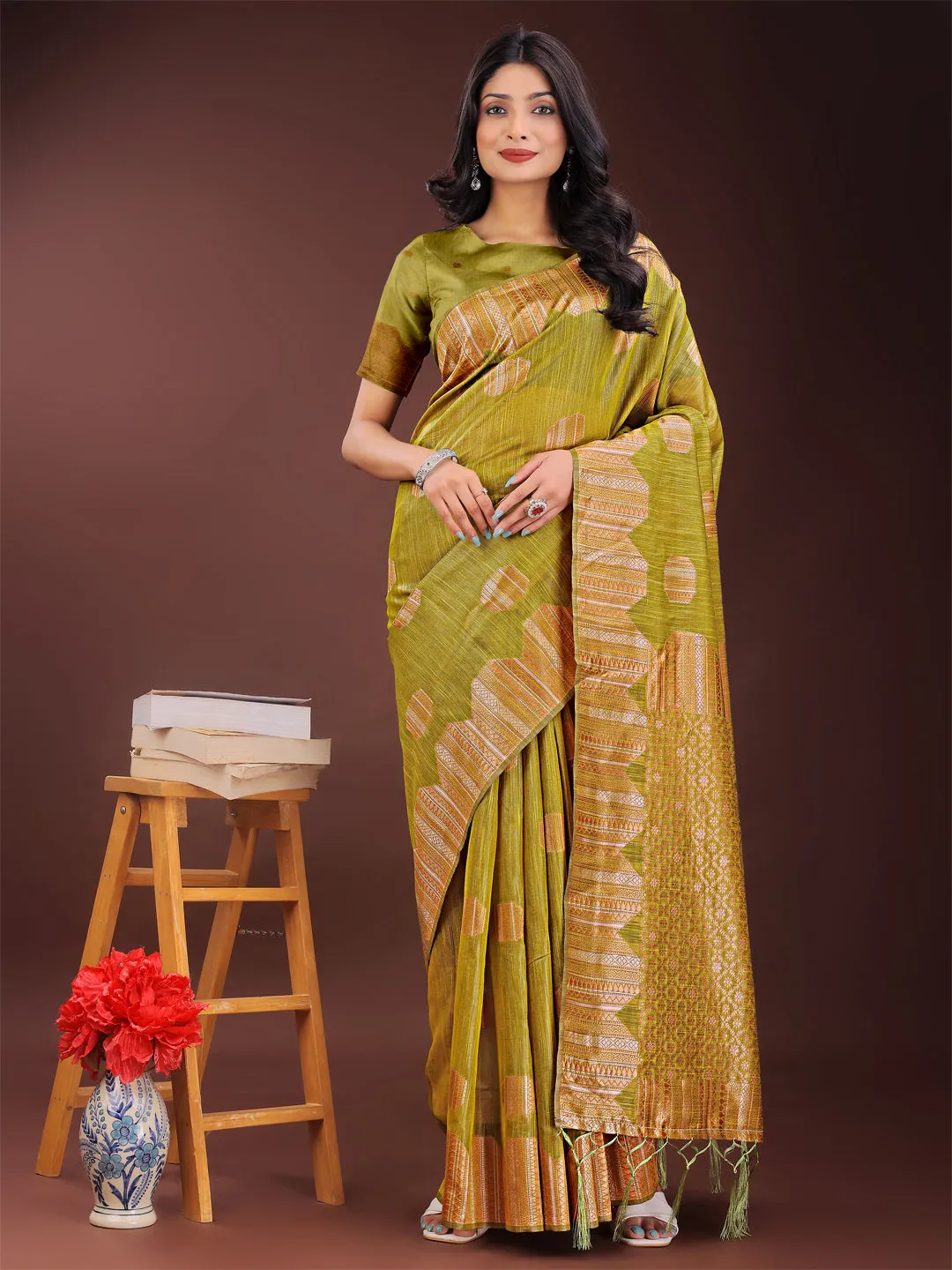 Mustard Yellow Linen Cotton Saree