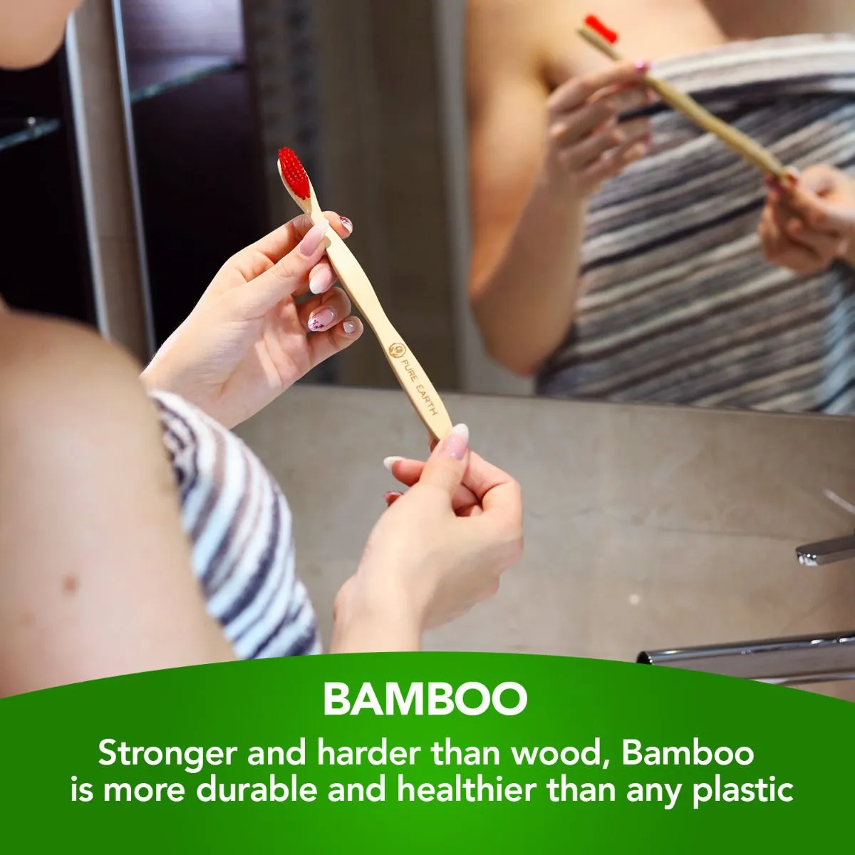 Natural Bamboo Adult Toothbrushes - Pack of 4