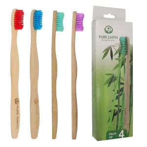Natural Bamboo Adult Toothbrushes - Pack of 4