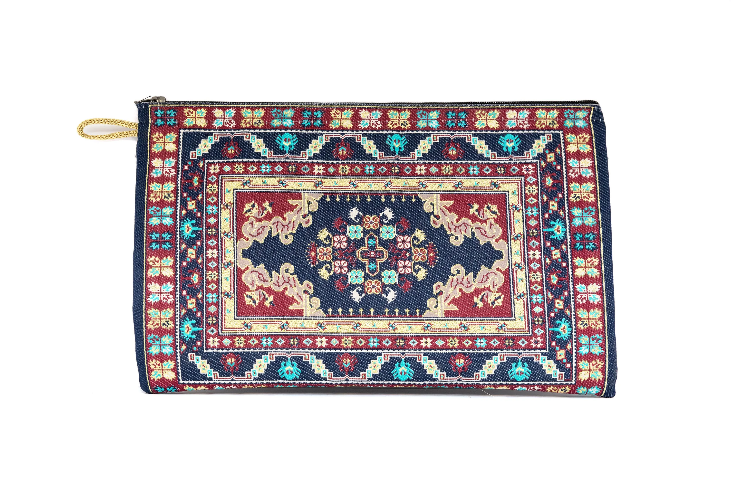 Navy Blue & Maroon Cotton Silk Pouch