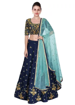 Navy Blue Color Lehenga Choli with Light Blue Dupatta