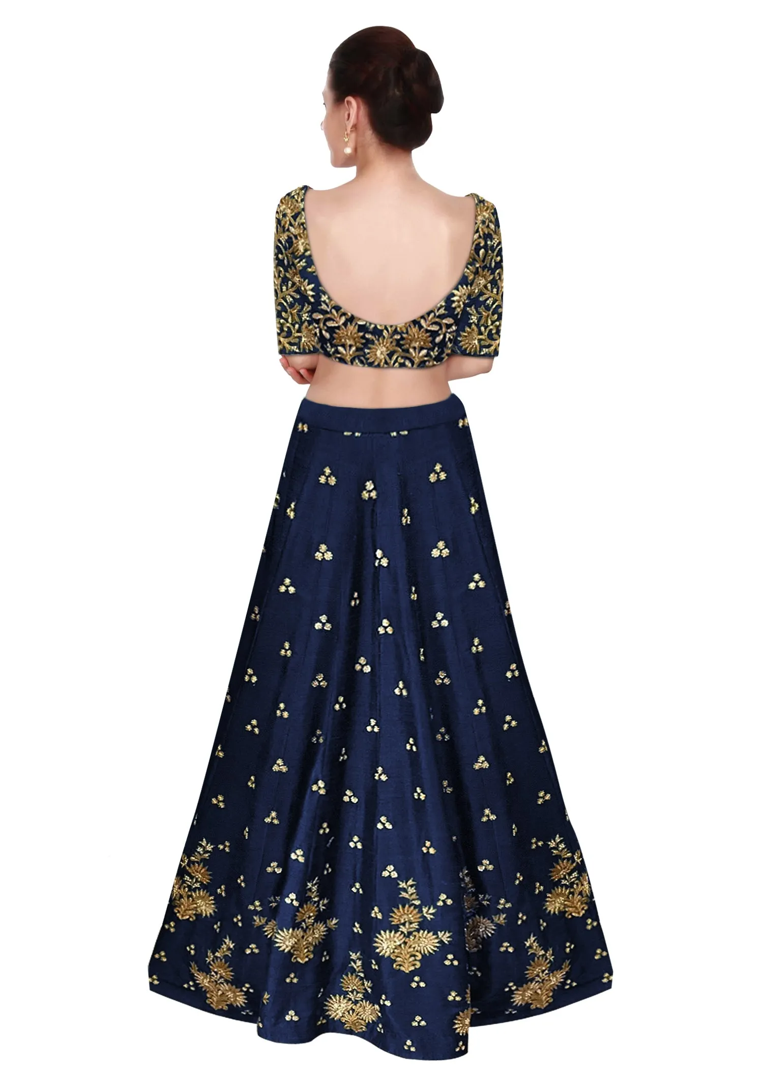 Navy Blue Color Lehenga Choli with Light Blue Dupatta