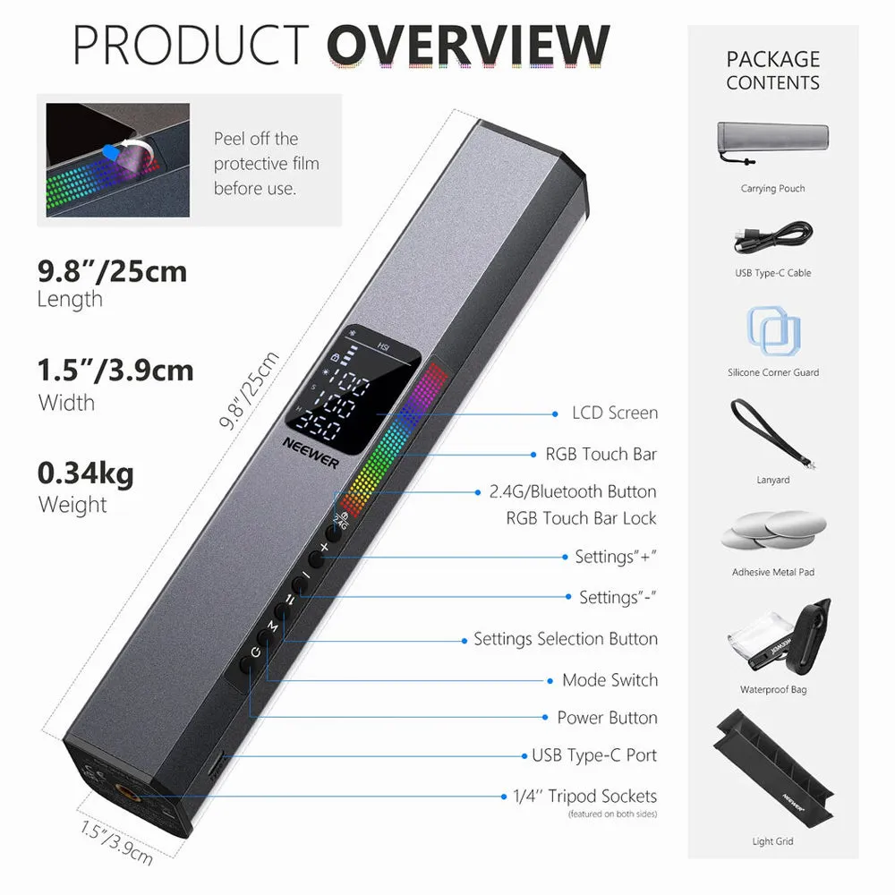 Neewer RGB1 Magnetic Handheld LED Light Stick with Metal Barndoor Handle