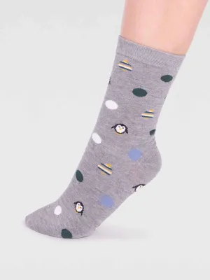 Neva Bamboo Penguin Socks in Grey Marle by Thought, Size 4-7