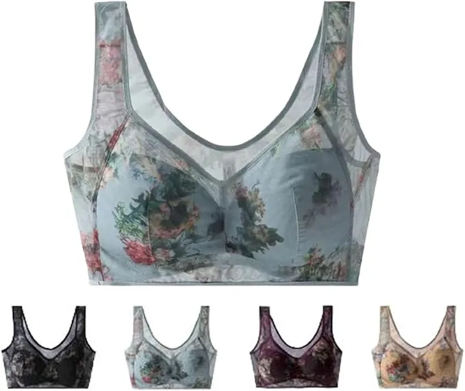 NEW LexTex Ellebloom - Ice Silk Lace Cooling Comfort Bra, Anti-Sagging Wire-Free Bra, Comfort Soft Bra, Lift Bra Women, Fits Like a Large/XL, Blue