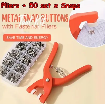 NEW Snap Button Kit With Hand Pressure Pliers And 50 Snap Buttons And 1 Clear Box, Metal Snap Buttons For Sewing DIY Crafts Clothes Hats Supermarket Gifts Bags Etc Sewing Supplies
