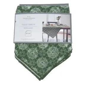New Threshold Green Medallion Table Throw/Cloth 50” x 50”, Cotton/Linen! Retail $22