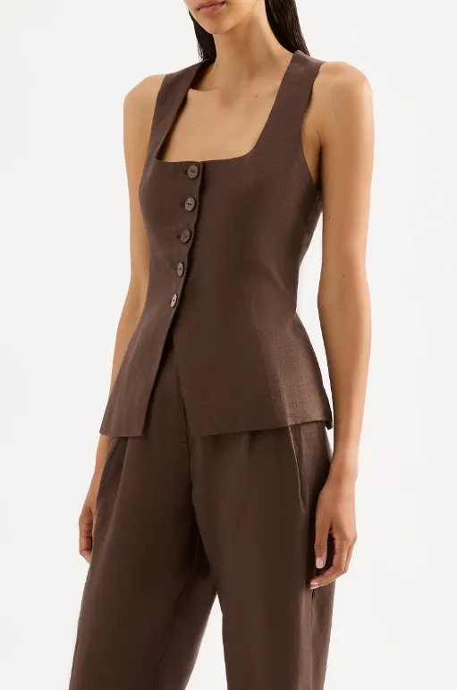 Nude Lucy Clio Linen Vest - Clove