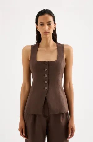 Nude Lucy Clio Linen Vest - Clove