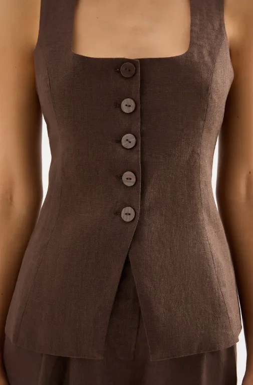 Nude Lucy Clio Linen Vest - Clove