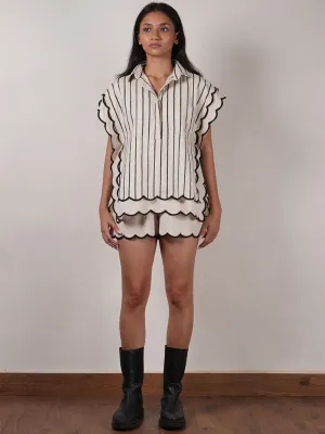 Oatmeal Scallop Shirt Set