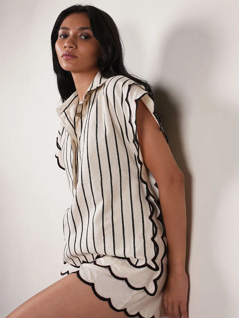 Oatmeal Scallop Shirt Set