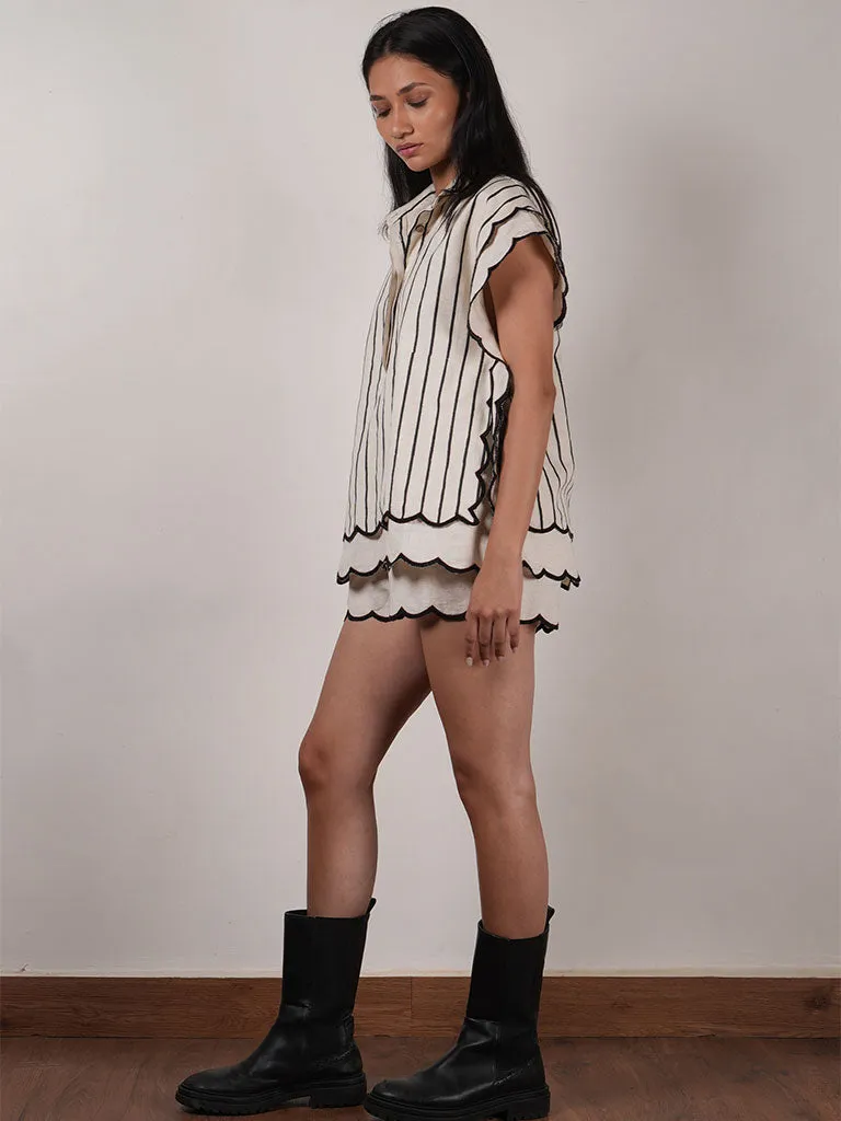 Oatmeal Scallop Shirt Set