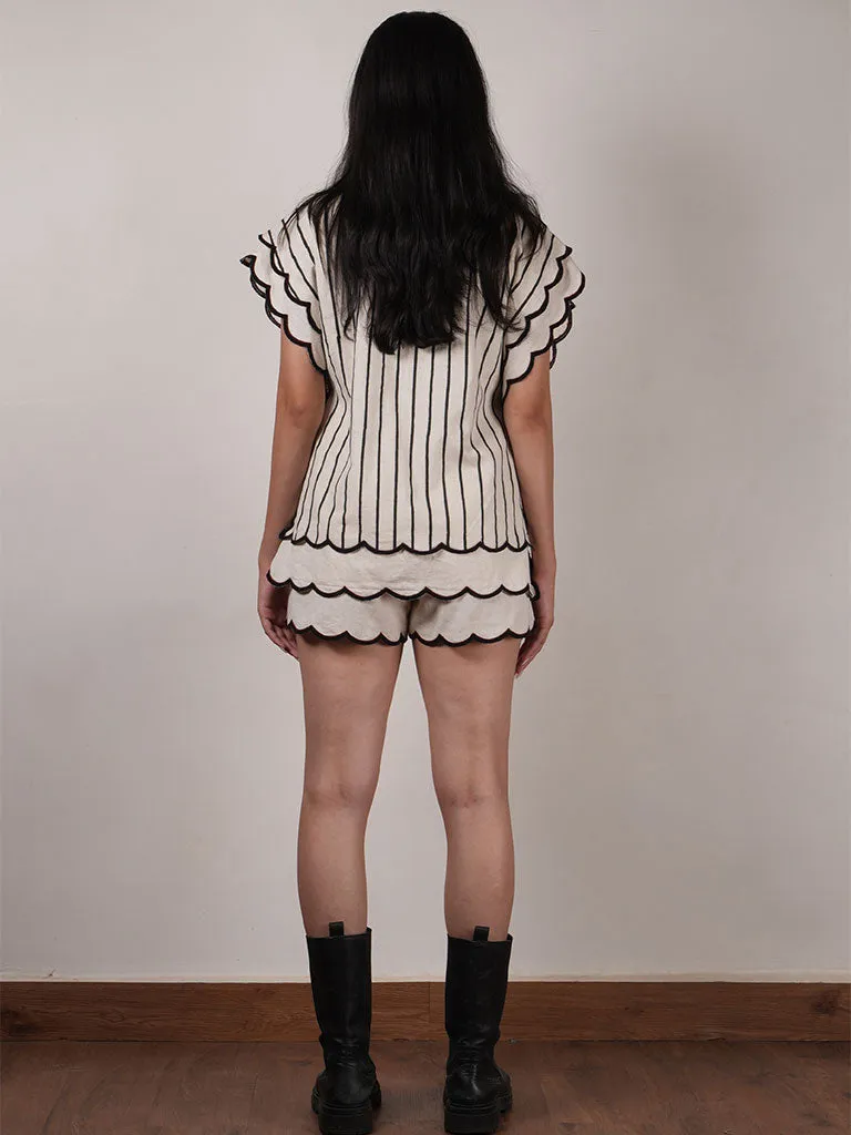 Oatmeal Scallop Shirt Set