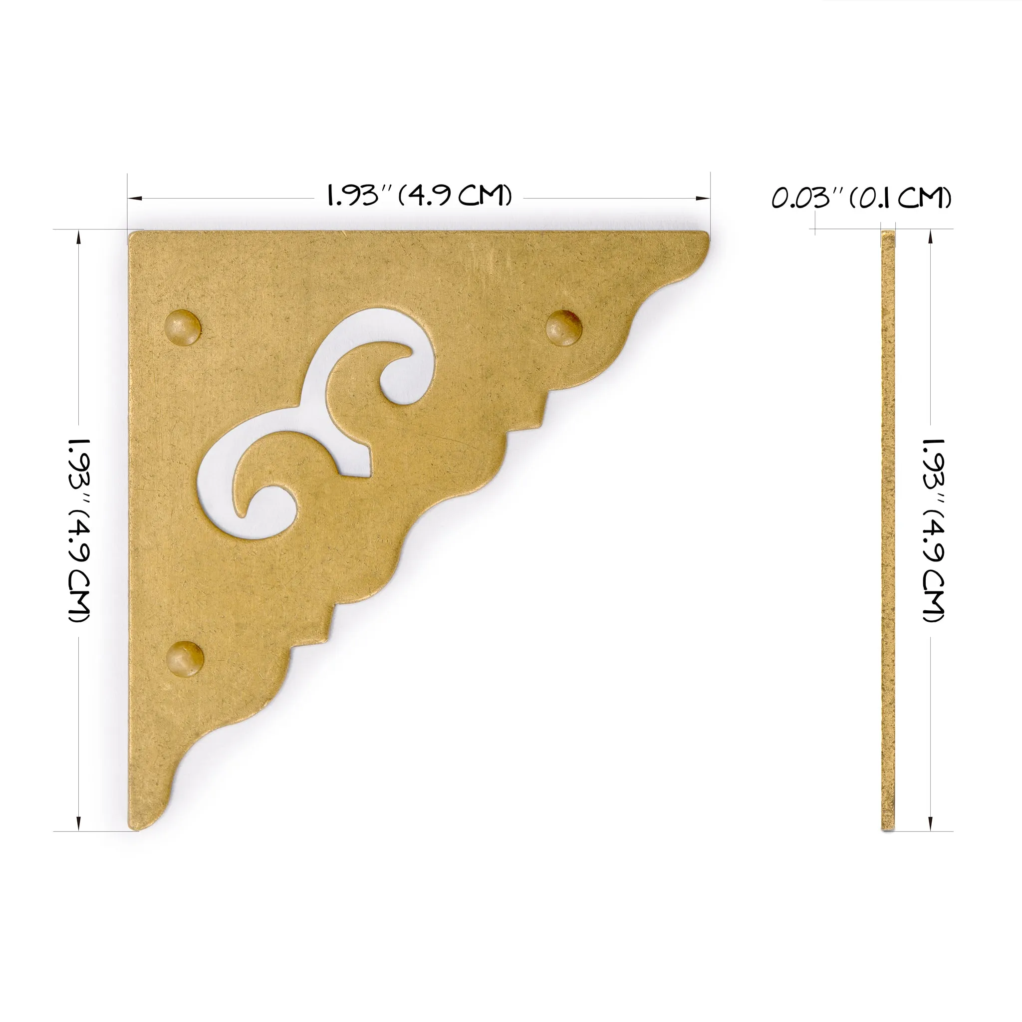 Ocean Wave Brass Corner Hardware 1.9" - Set of 2