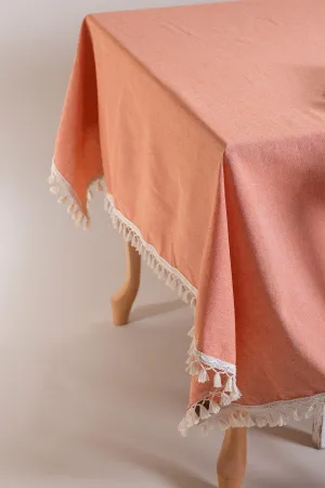 Orange Tasselled Pure Cotton Table Cloth