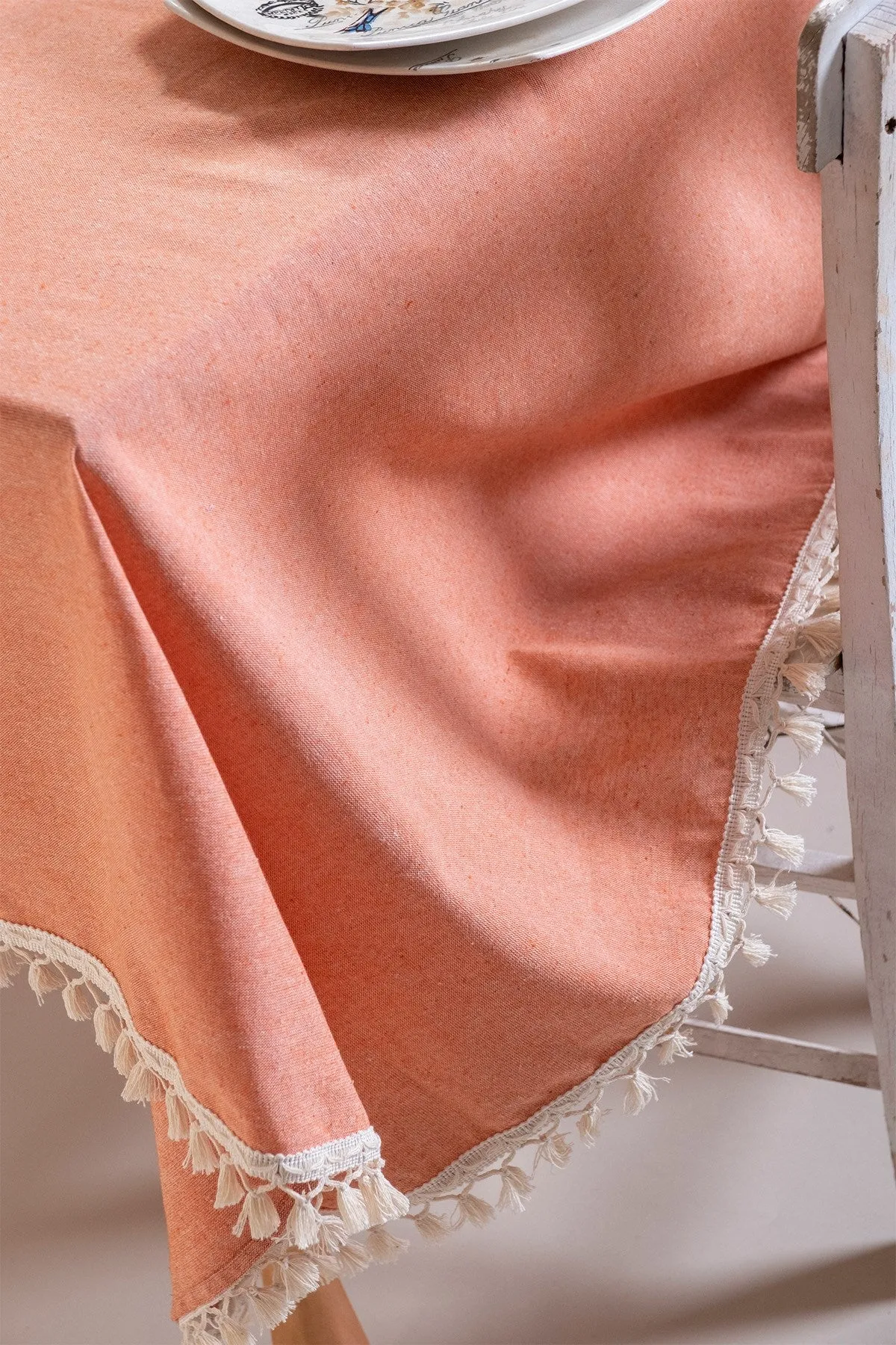 Orange Tasselled Pure Cotton Table Cloth