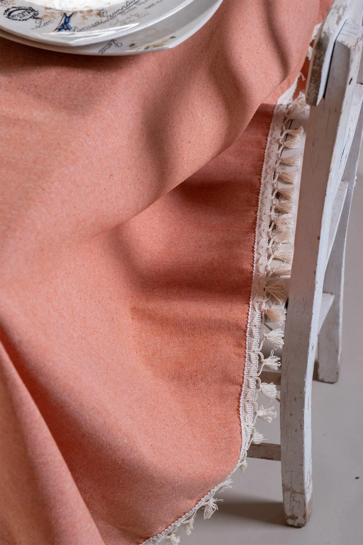 Orange Tasselled Pure Cotton Table Cloth