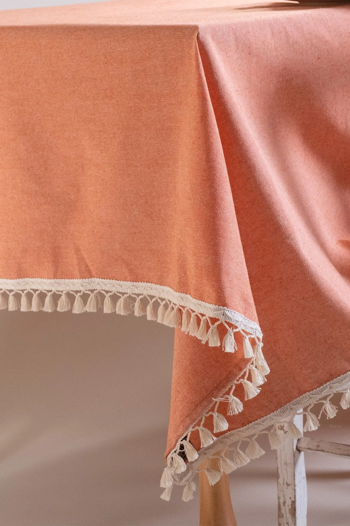 Orange Tasselled Pure Cotton Table Cloth