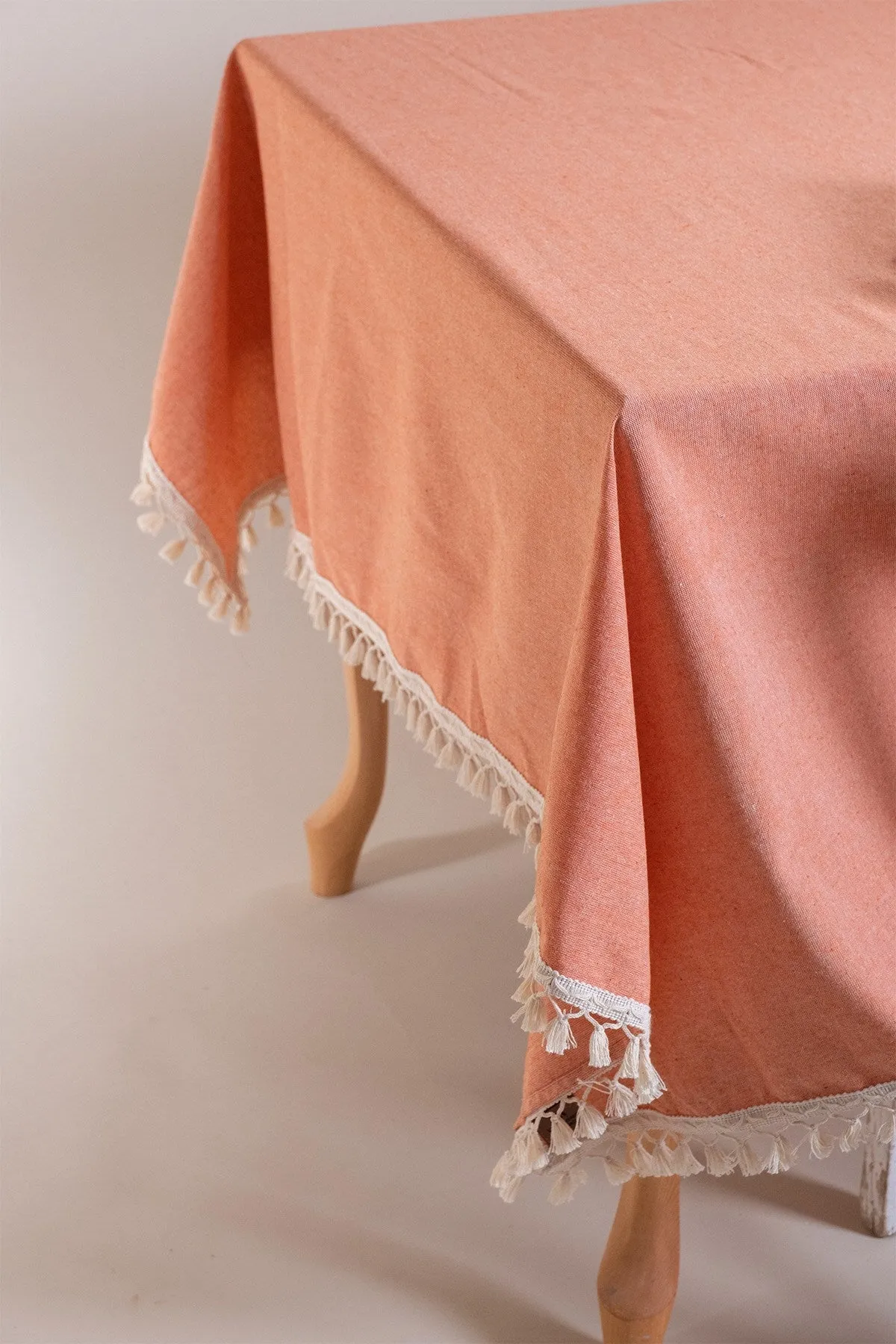 Orange Tasselled Pure Cotton Table Cloth