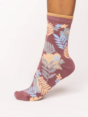 Palm Leaf Bamboo Socks in Purple by Thought, Size 4-7