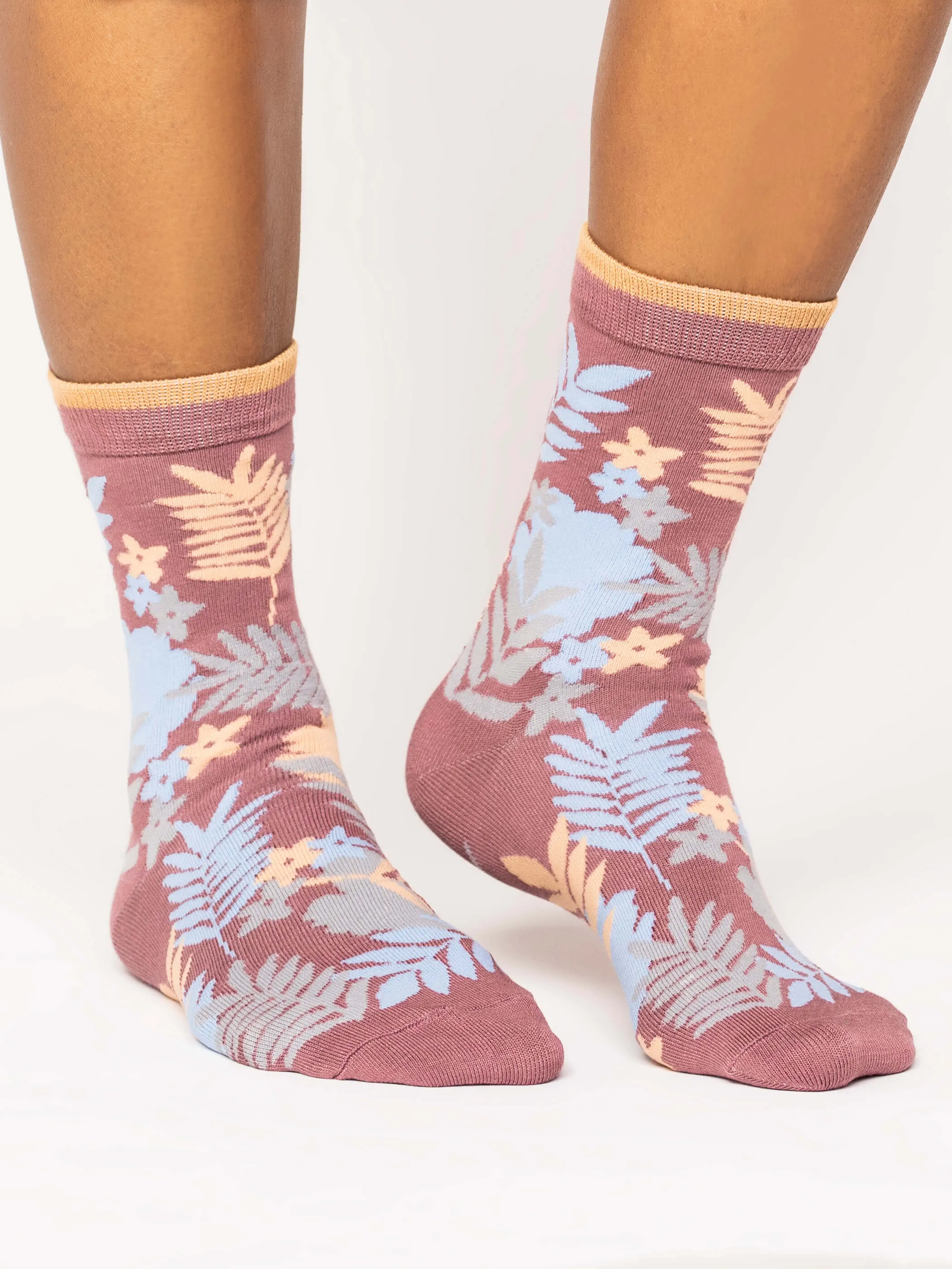 Palm Leaf Bamboo Socks in Purple by Thought, Size 4-7