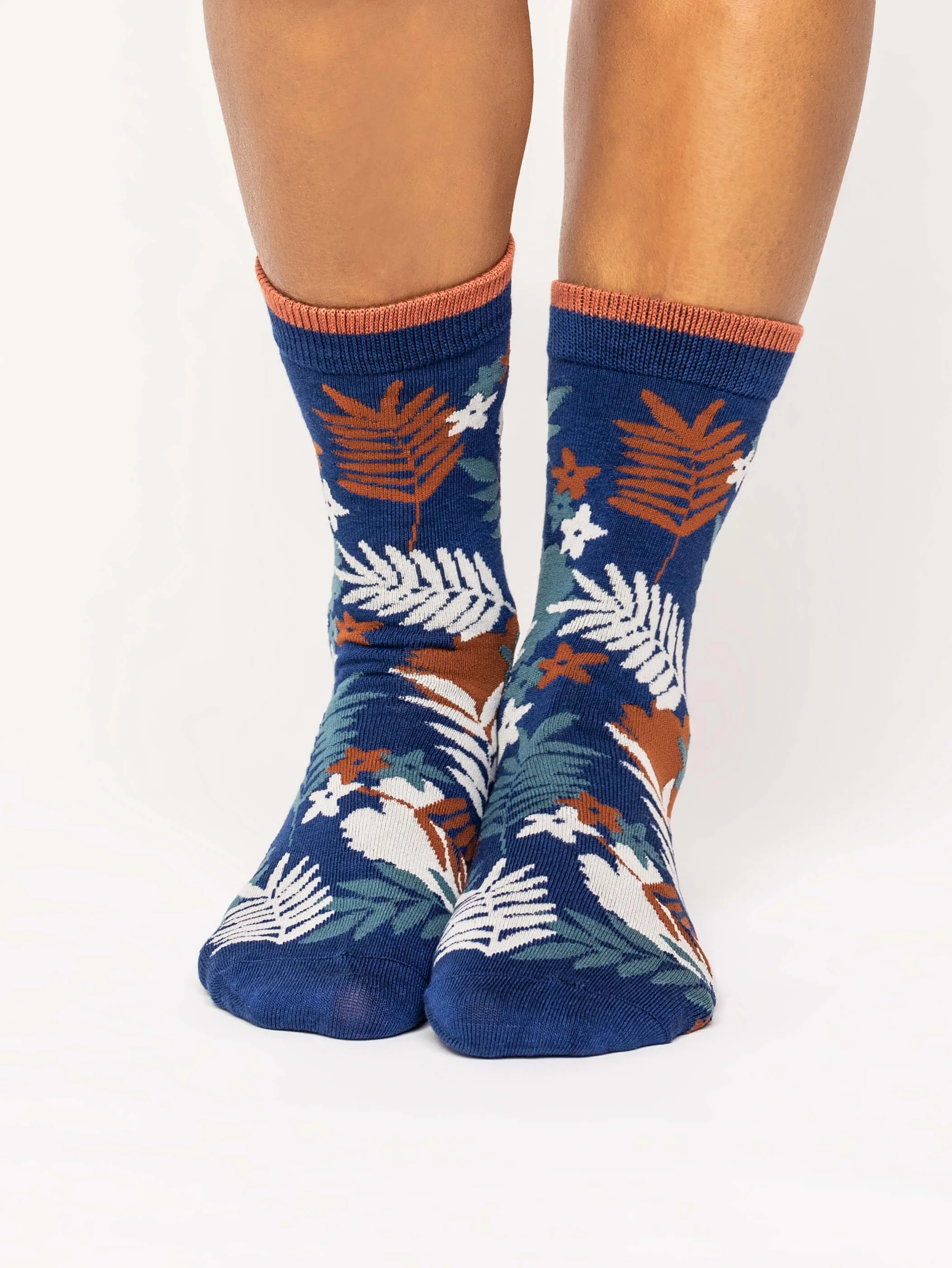 Palm Leaf Bamboo Socks in Twilight Blue by Thought, Size 4-7