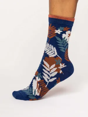 Palm Leaf Bamboo Socks in Twilight Blue by Thought, Size 4-7