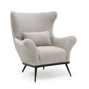 Paola Club Wing Chair Walnut in Fabric Stonewash Linen Natural