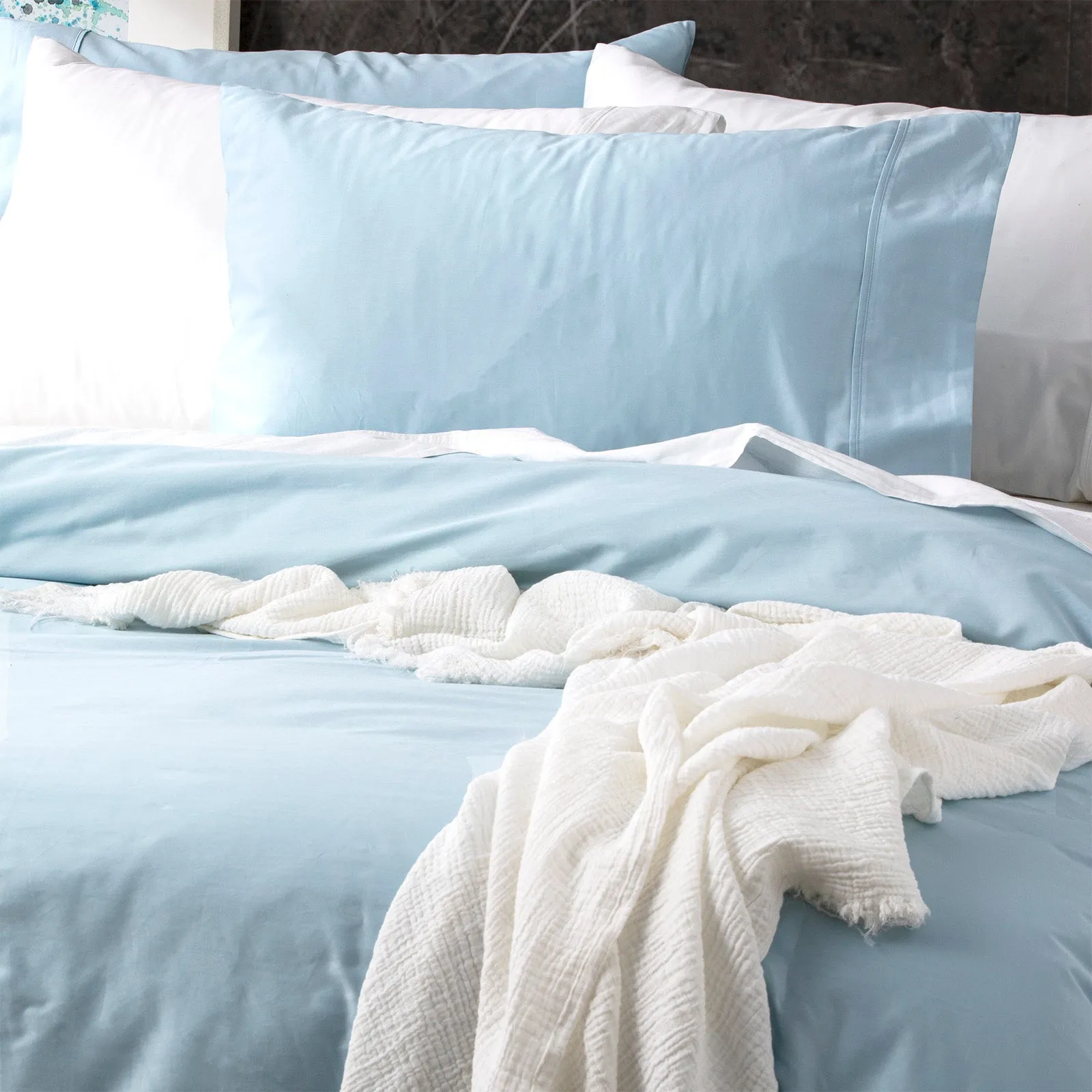 Park Avenue 500 Thread count Natural Bamboo Cotton Quilt Cover Set - Mid Blue
